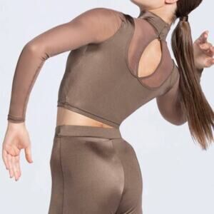 Weissman Lustre Overlay Crop Top Size MC -10-12 in mocha color